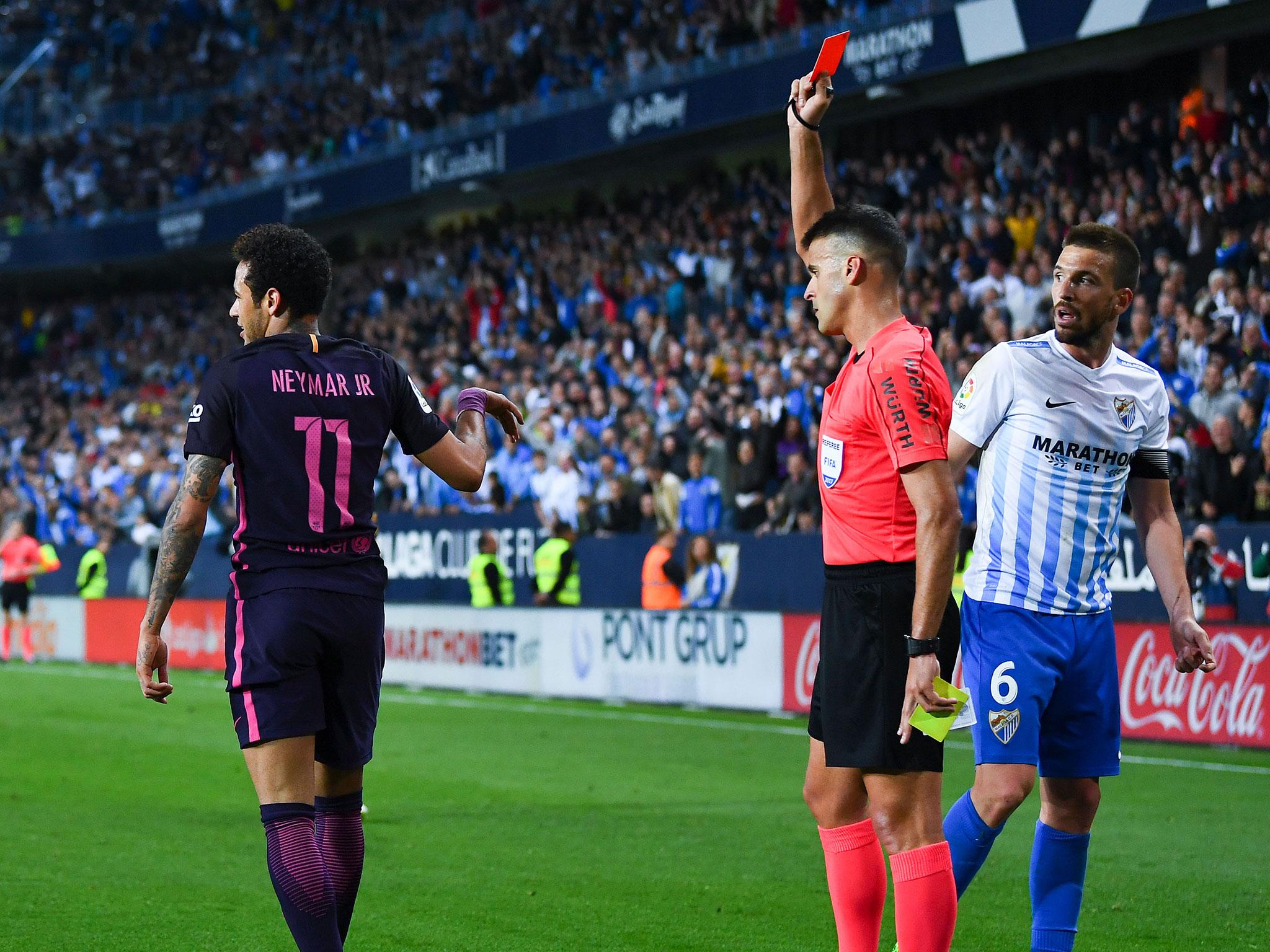 Neymar was handed a three-match ban after his red card at Malaga