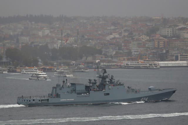 Russian Navy frigate the Admiral Grigorovich sails past Istanbul on its way to the Mediterranean Sea in this file photo from November 4, 2016