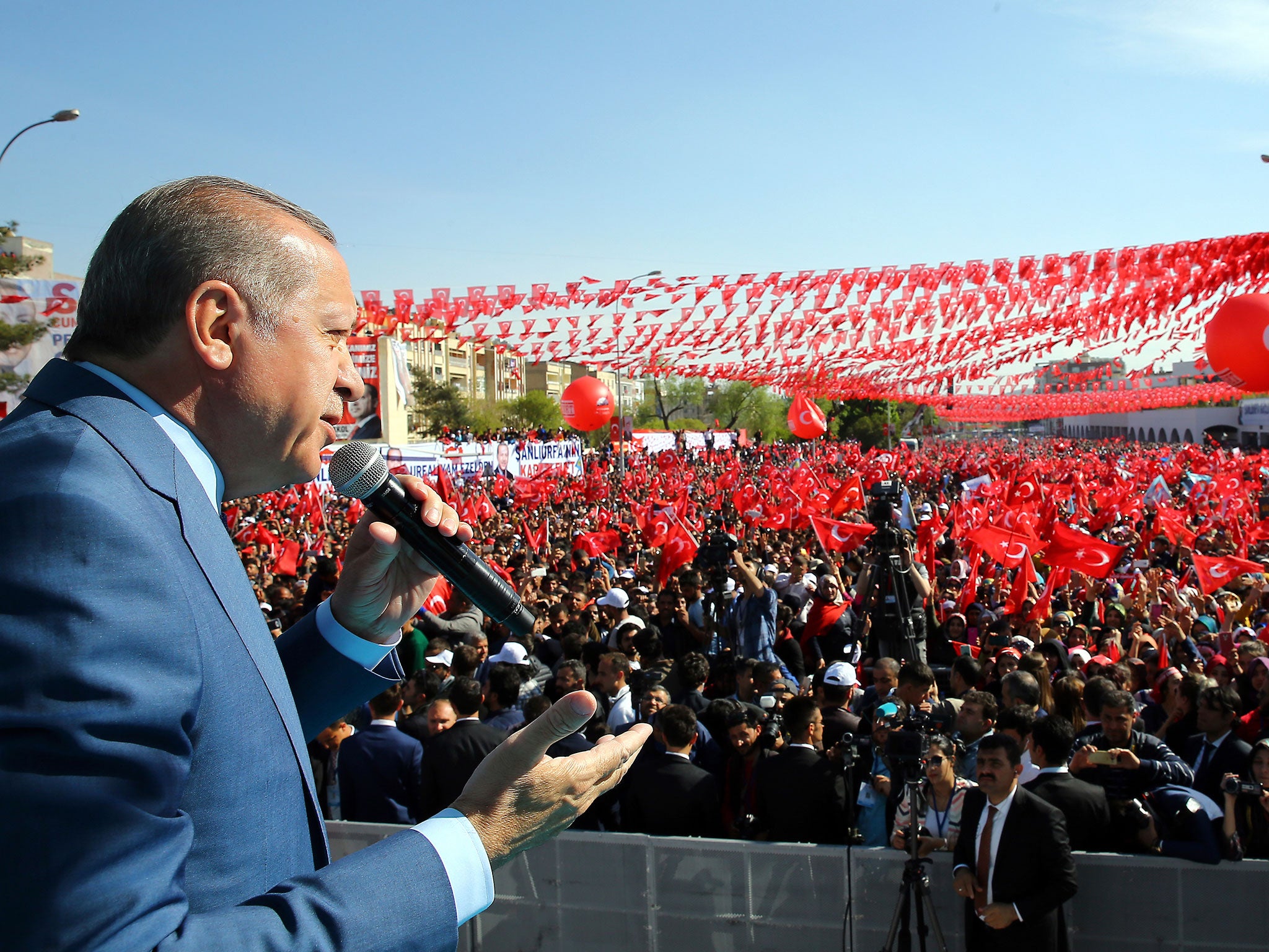 President Erdogan addresses a referendum rally in Sanliurfa, south-eastern Turkey, on Tuesday
