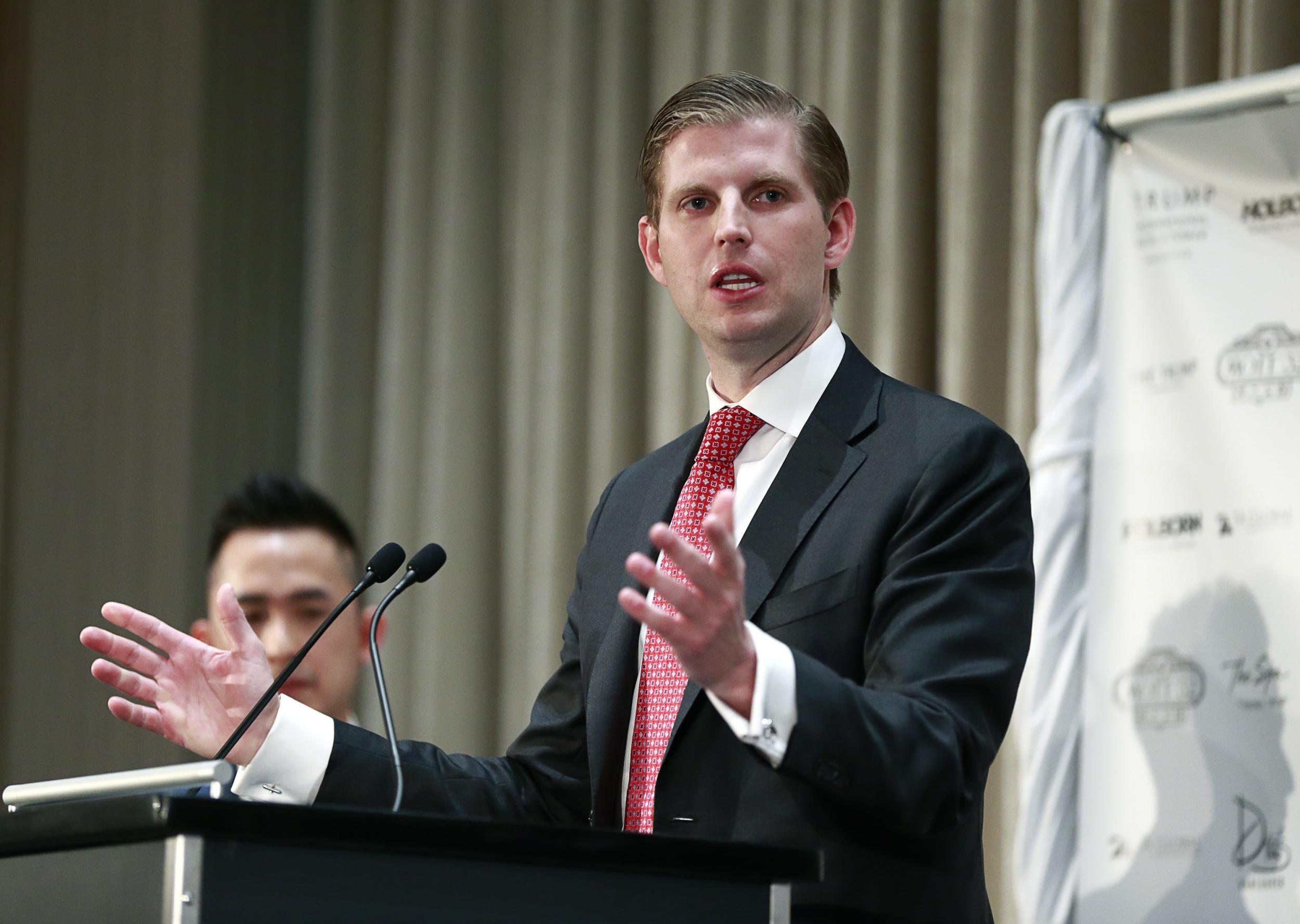 Eric Trump speaks at the opening of the Trump International Tower and Hotel
