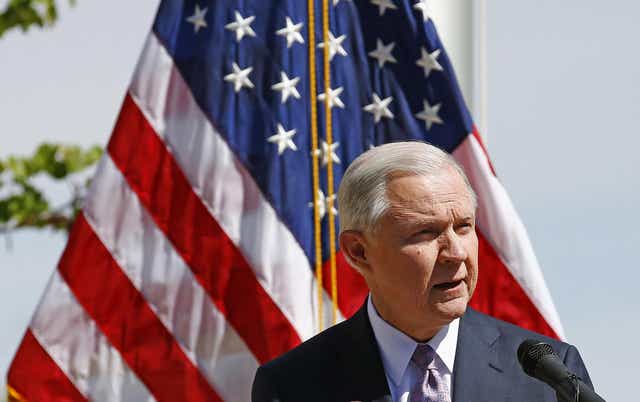 Attorney General Jeff Sessions speaks at a news conference near the U.S.-Mexico border