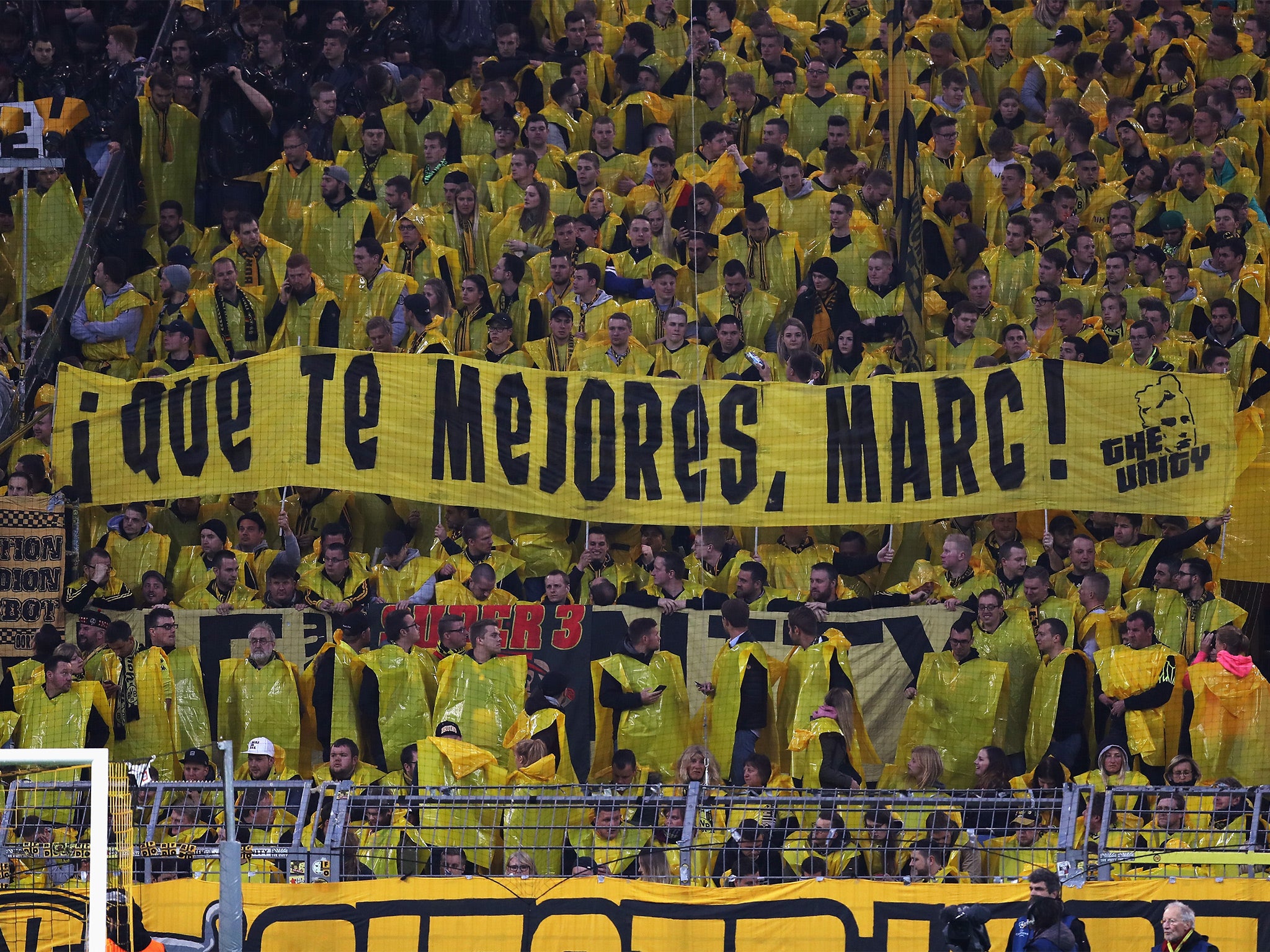 Dortmund fans show their support for Marc Bartra