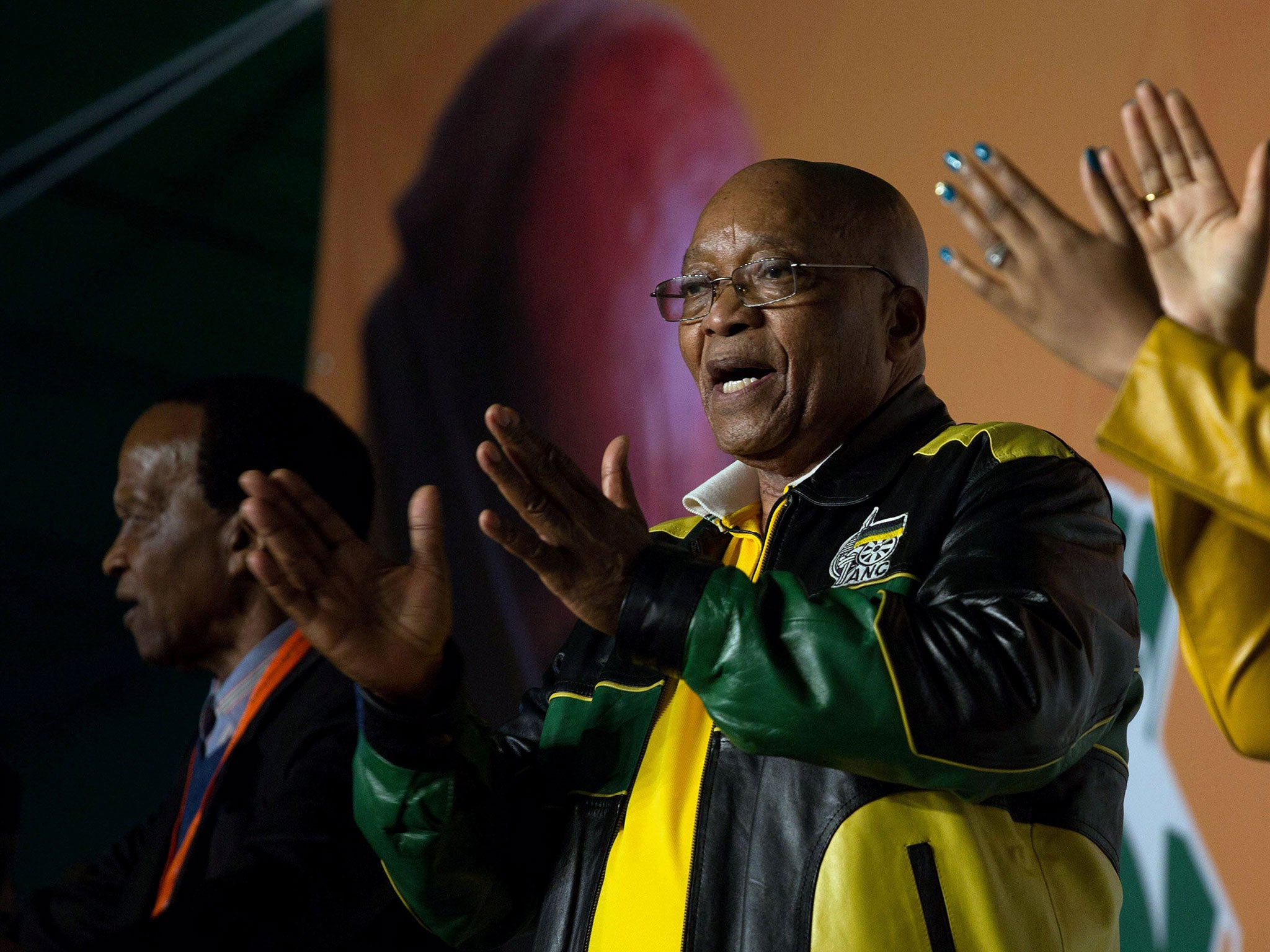 President Jacob Zuma addresses crowds gathered to celebrate his 75th birthday in Kliptown