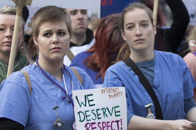 Student nurses and midwives protest for better pay at a 2015 rally
