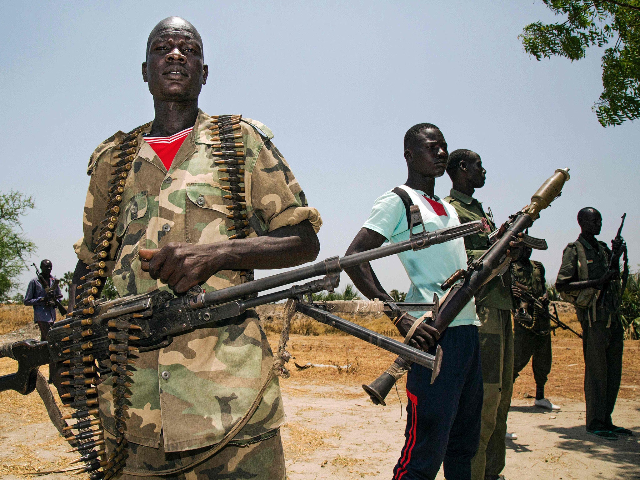 Opposition troops near their base in Thonyor this week. The East African nation has been gripped by civil war for more than three years