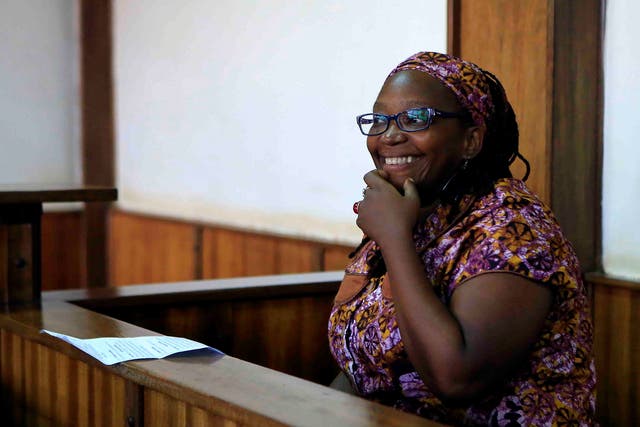 Ugandan activist Stella Nyanzi stands in the Kampala, Uganda, after being charged with cyber harassment