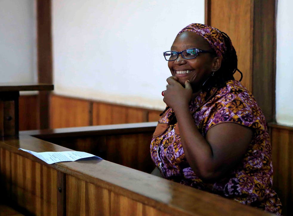 Ugandan activist Stella Nyanzi stands in the Kampala, Uganda, after being charged with cyber harassment