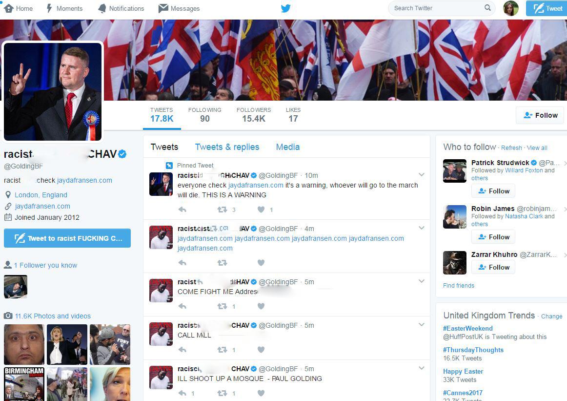 Paul Golding's Twitter account was hacked with his personal details published online
