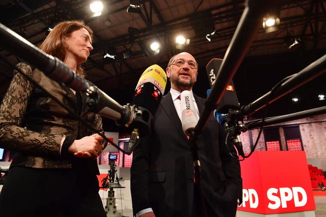 Katarina Barley alongside party leader Martin Schulz in Berlin