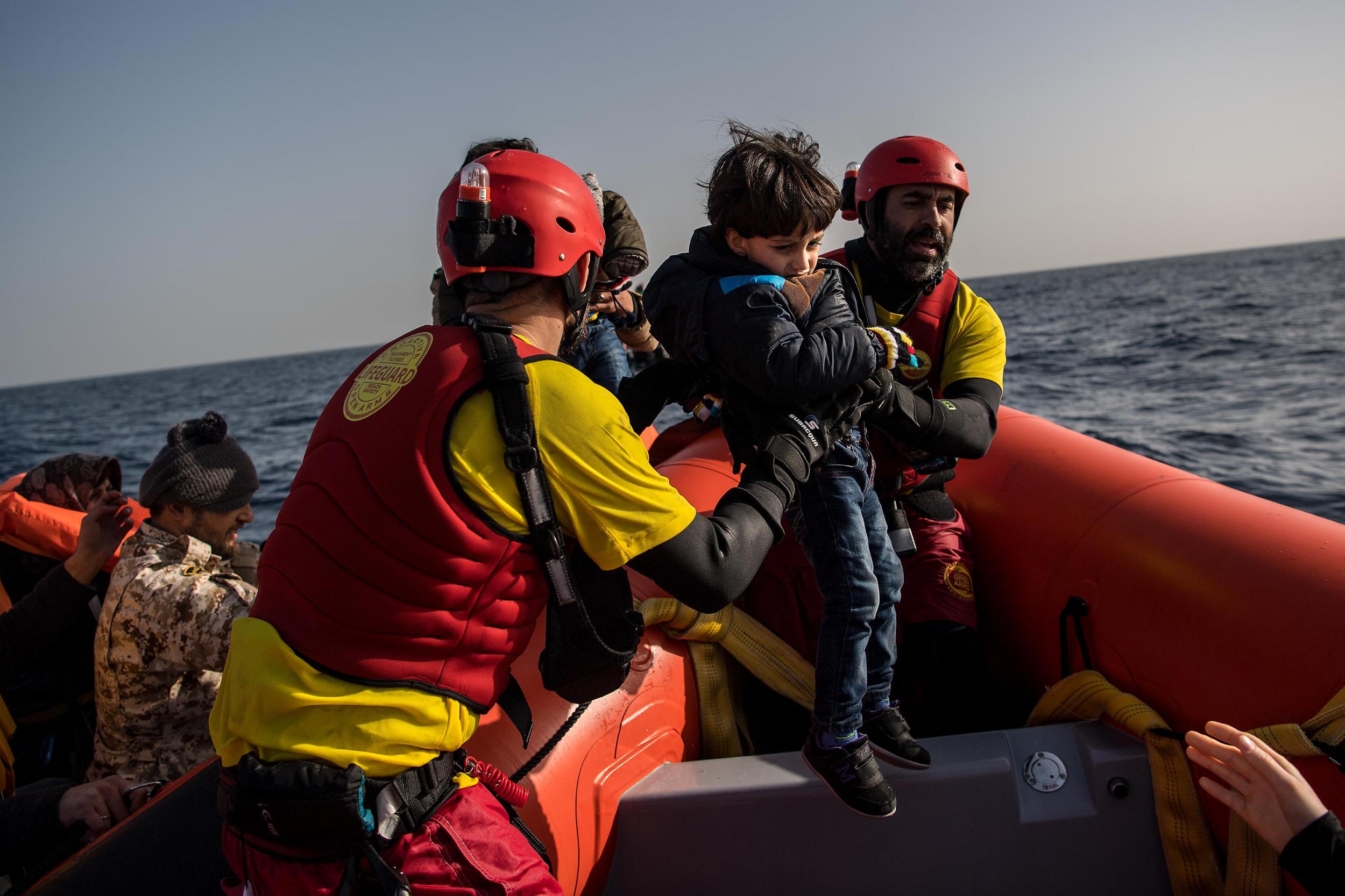 NGO Proactiva Open Arms conducts a rescue operation in the Mediterranean