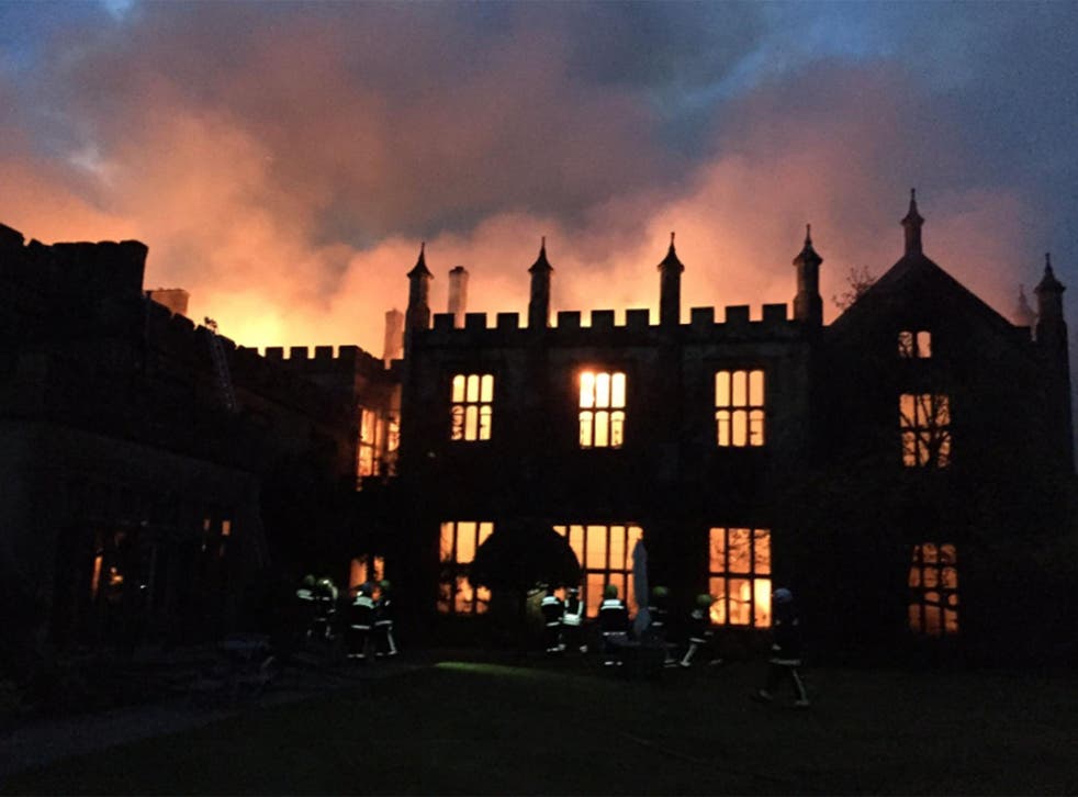 Parnham House, built in 1522, was consumed by flames in the early hours of Saturday morning