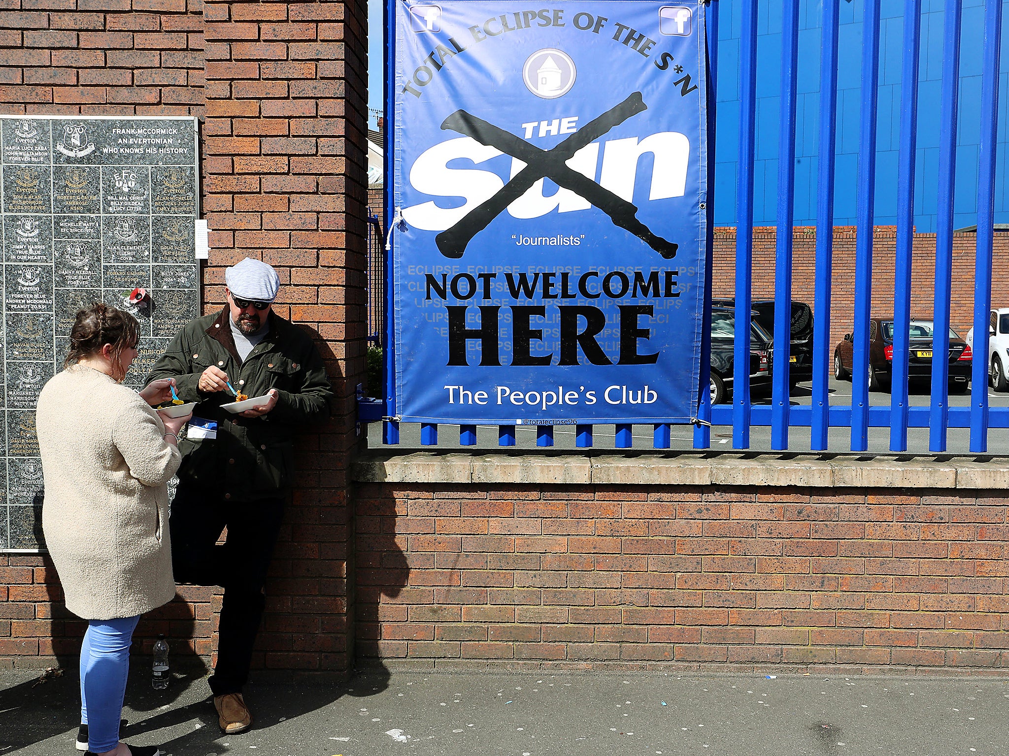 An anti-Sun sign outside Goodison Park, Everton's home ground