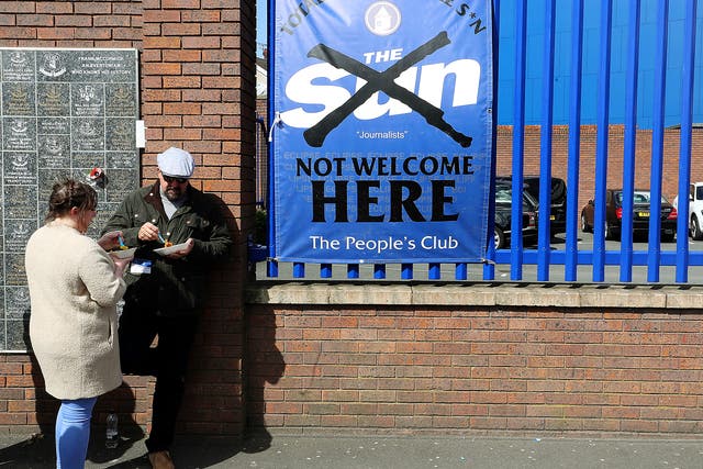 An anti-Sun sign outside Goodison Park, Everton's home ground