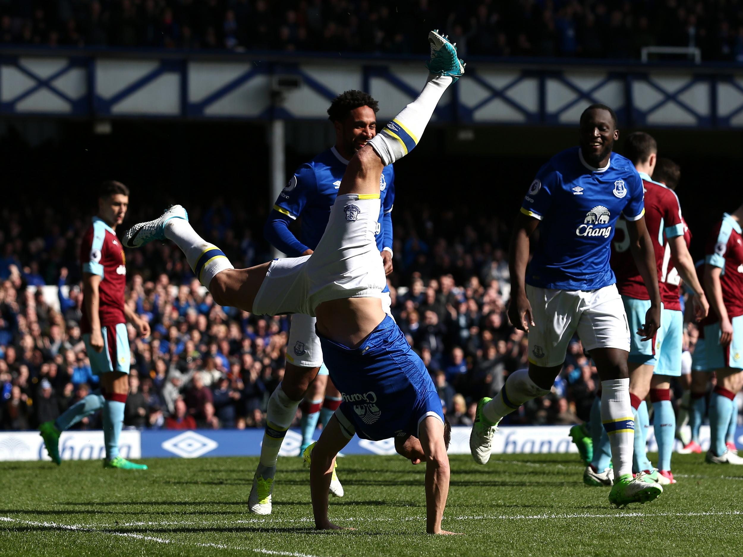 Jagielka celebrates his goal with a cartwheel