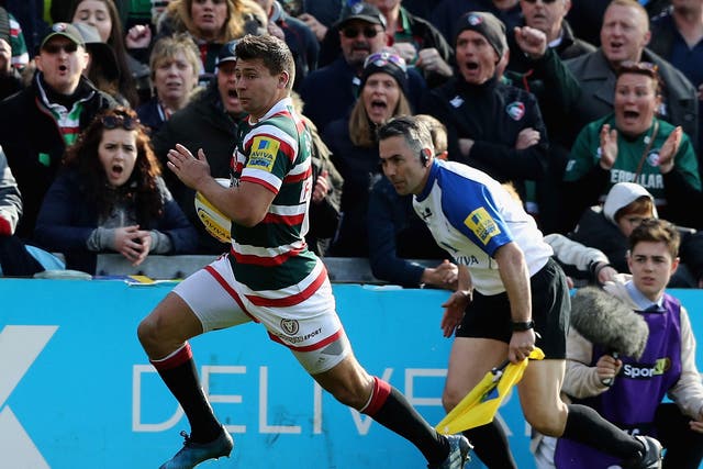 Ben Youngs breaks to score for Leicester
