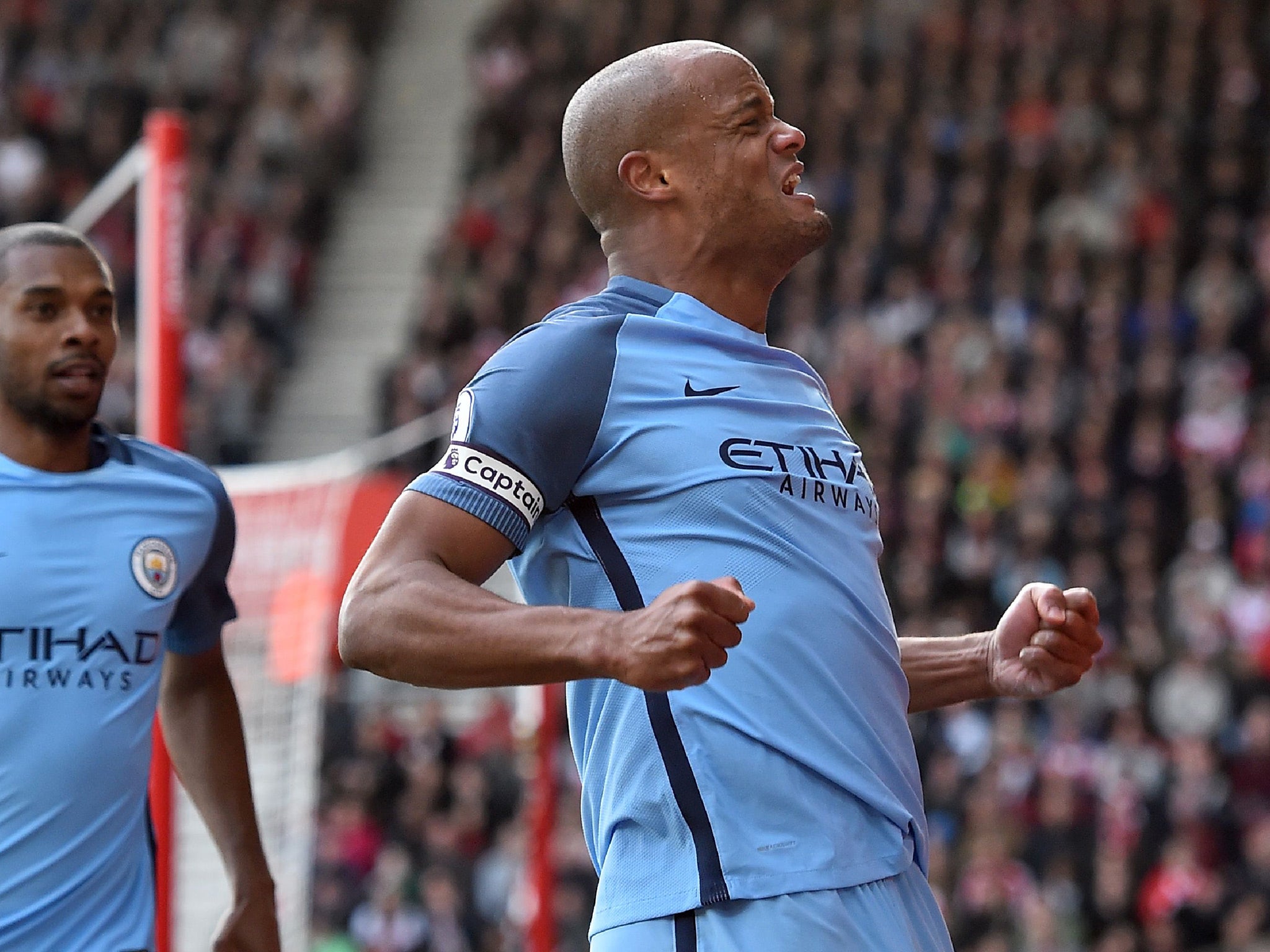 Vincent Kompany could not contain his delight after scoring his first goal since 2015