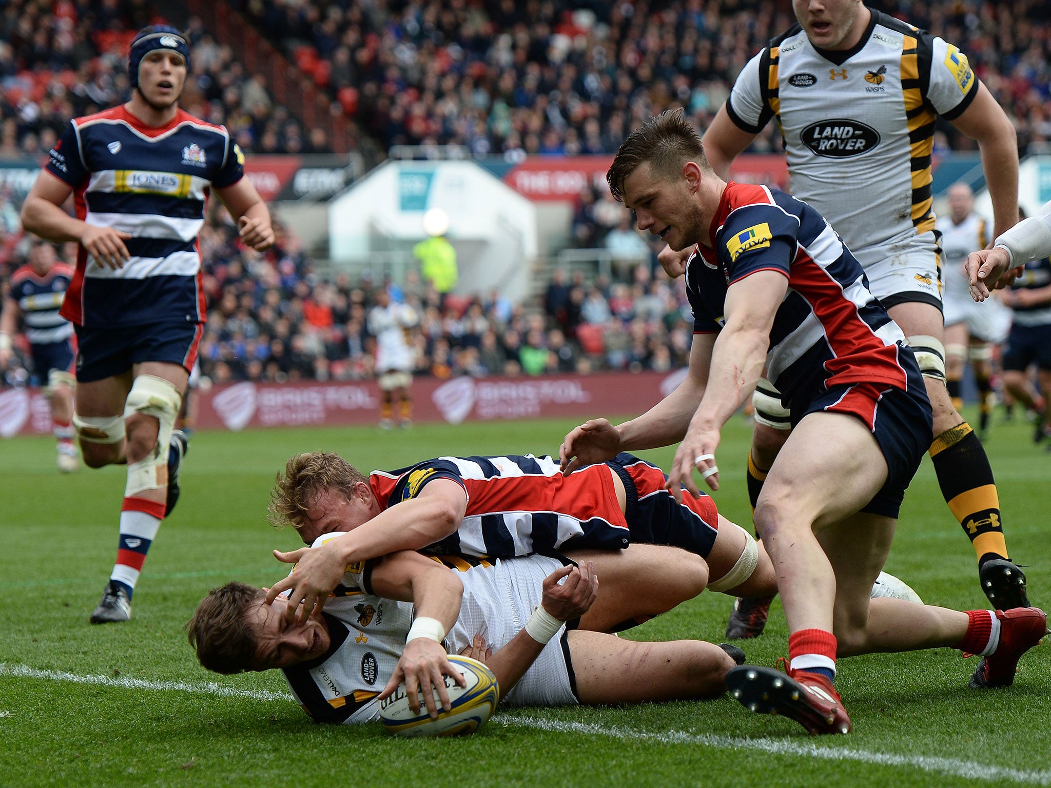 Basset scores his side's first try