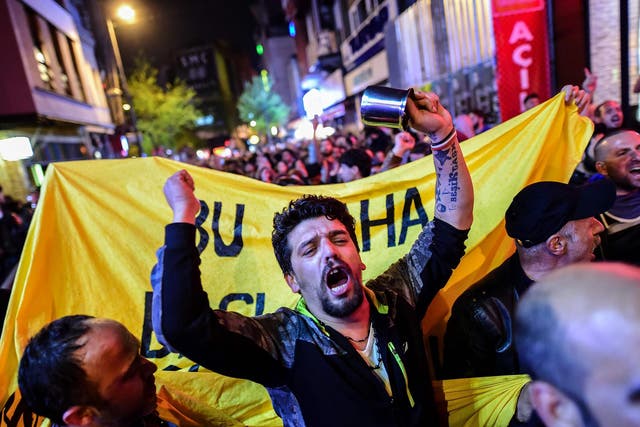 Supporters of 'No' gather in Istanbul to protest following the referendum 