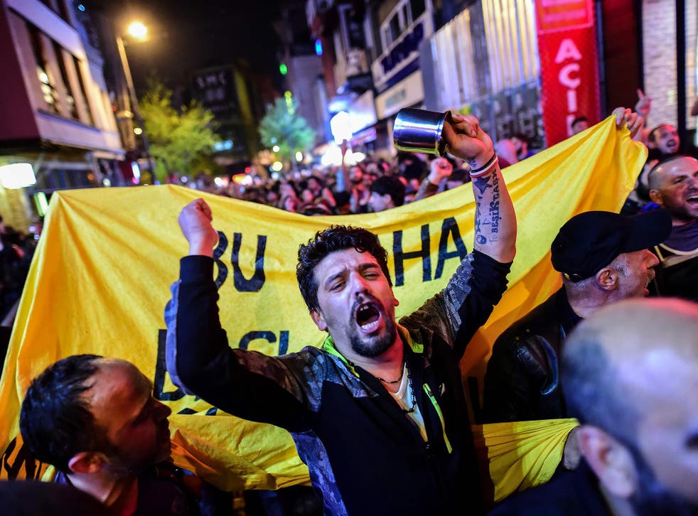 Supporters of 'No' gather in Istanbul to protest following the referendum 
