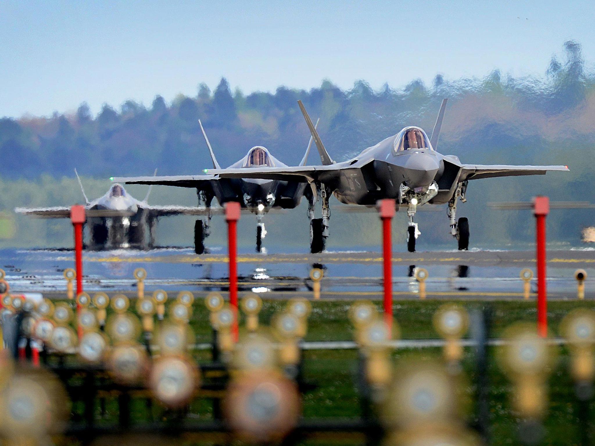 F-35A jets from Hill Air Force Base in Utah land at RAF Lakenheath