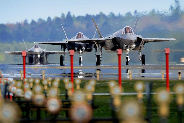 F-35A jets from Hill Air Force Base in Utah land at RAF Lakenheath