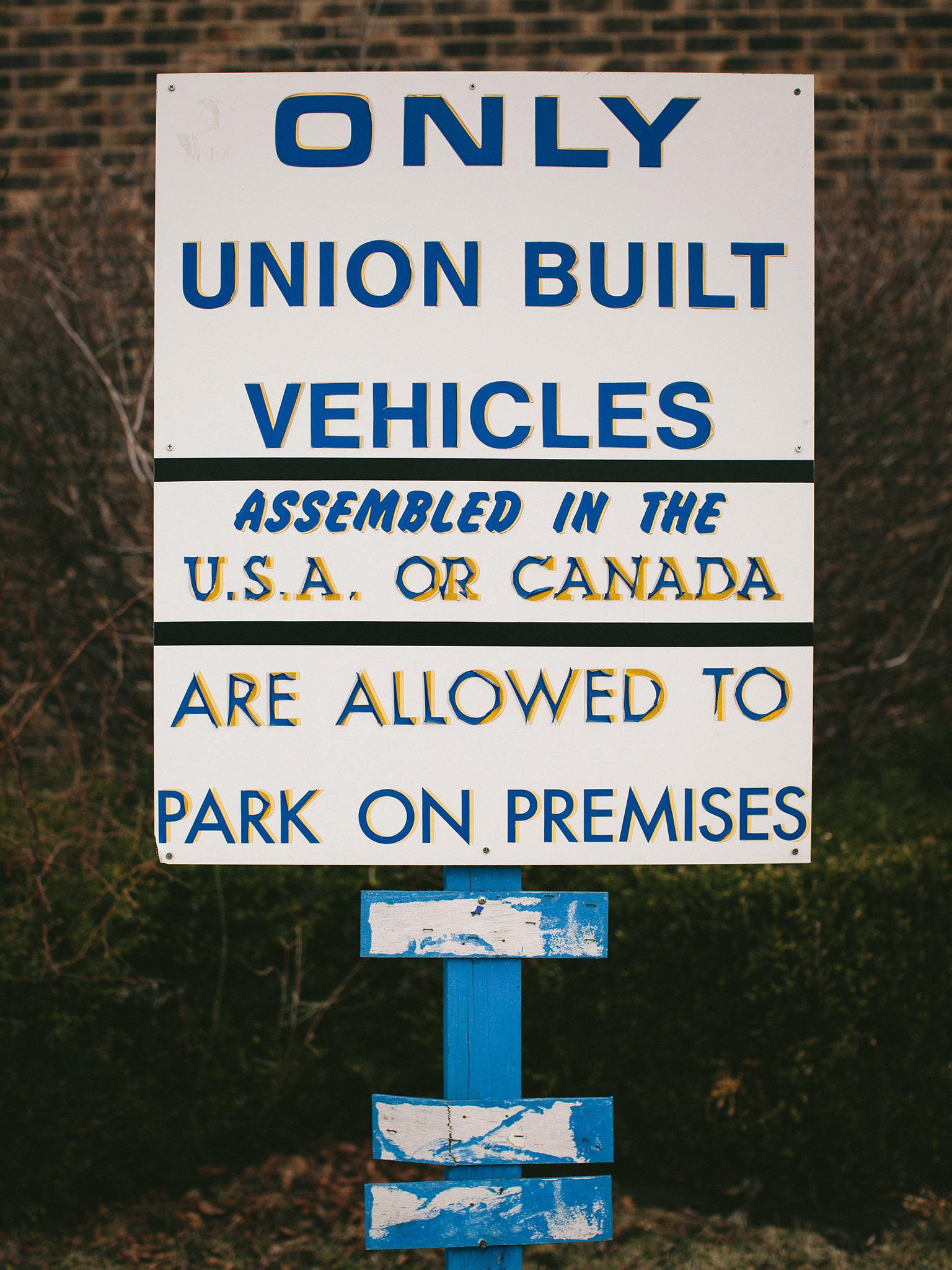 Sign of the times: the car park of the Local Union No 95 UAW in Janseville