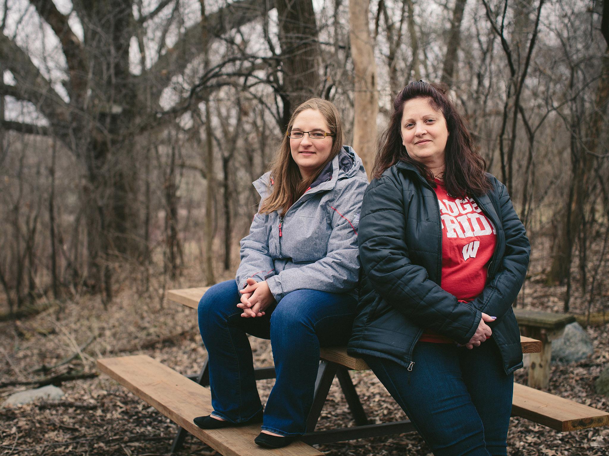 Kayzia Whiteaker and her mother, Tammy. After Kayzia's father was laid off from GM, she and her twin sister, Alyssa, teenagers at the time, worked five part-time jobs between them, sometimes helping their parents buy food and pay utility bills