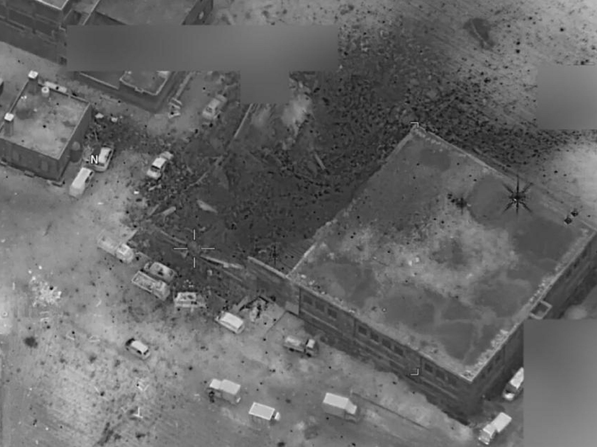 Aerial photograph shows damage inflicted in the bombing