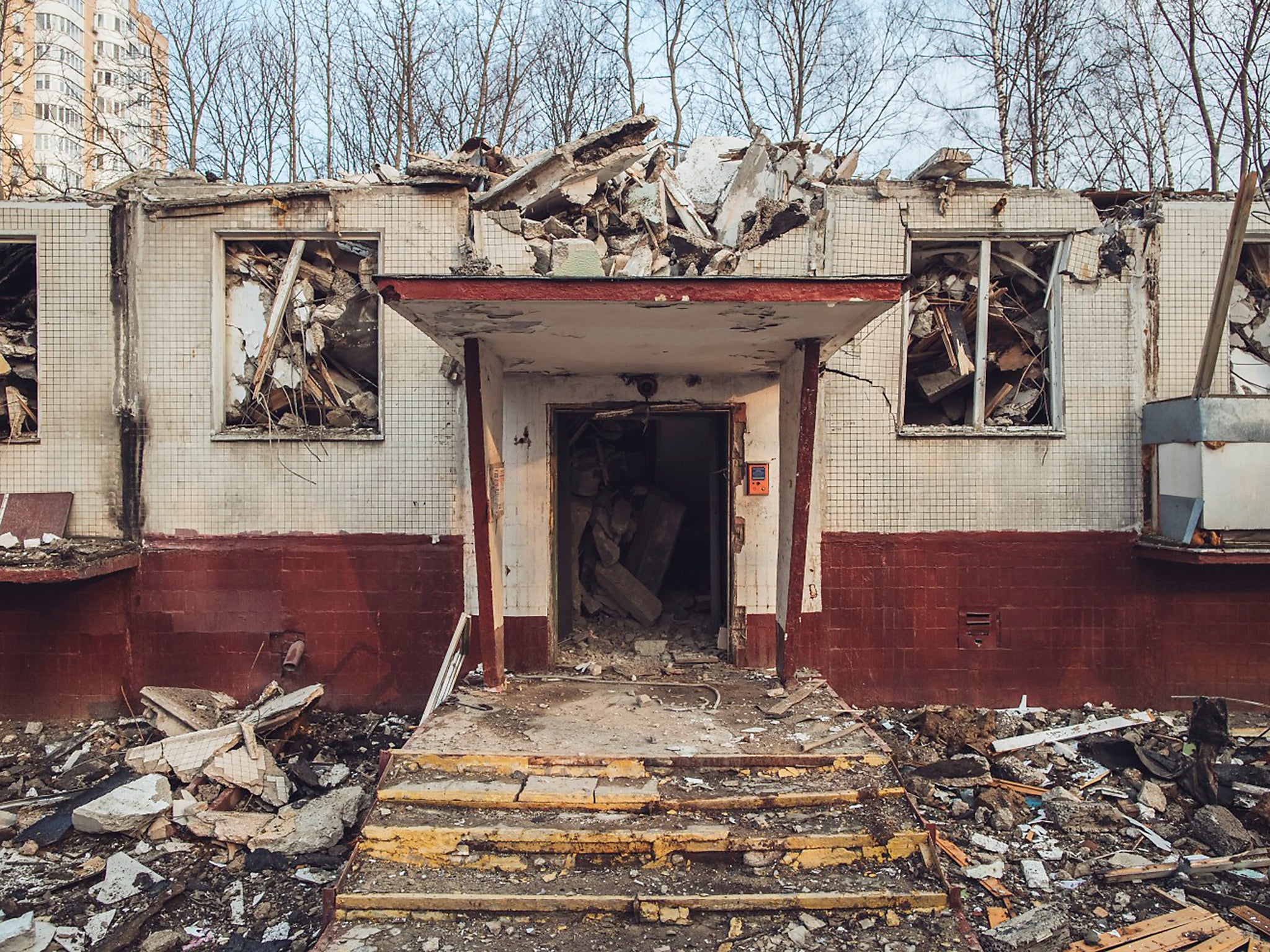 A recently demolished Khrushchevka in the Belyayevo district of Moscow (Max Avdeev/The Washington Post)