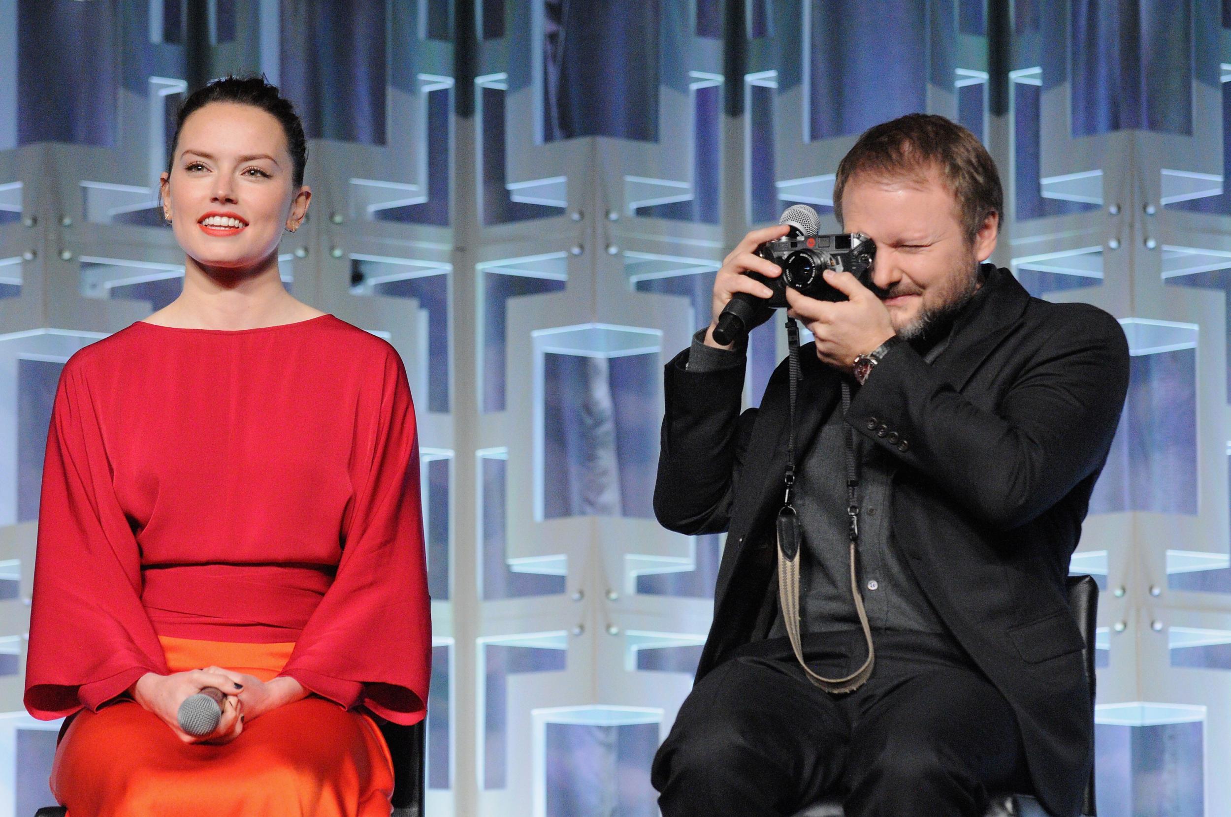 Daisy Ridley and director Rian Johnson attend the Star Wars: The Last Jedi panel at Star Wars Celebration 2017
