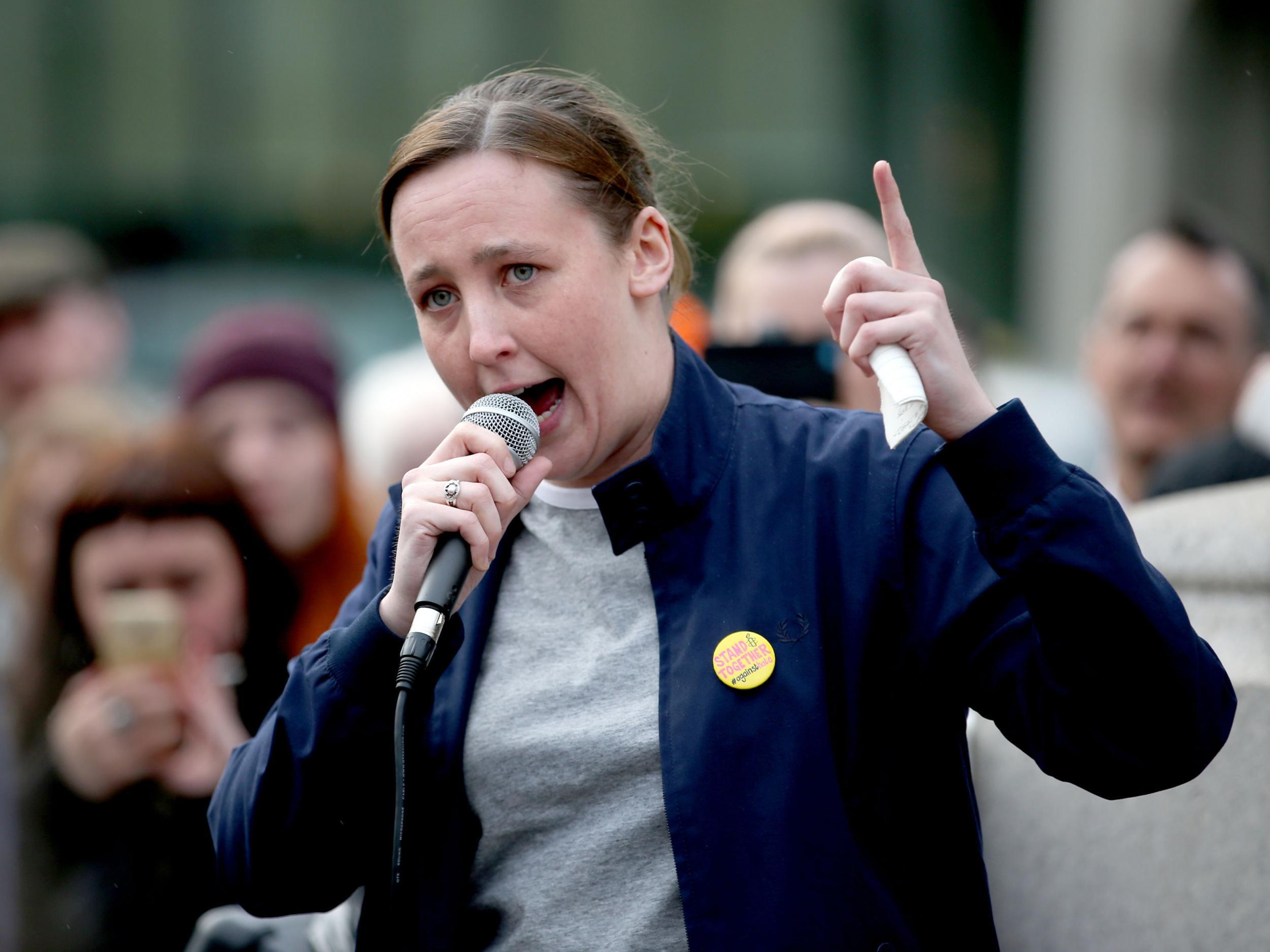 SNP MP Mhairi Black speaks during a protest in George Square, Glasgow