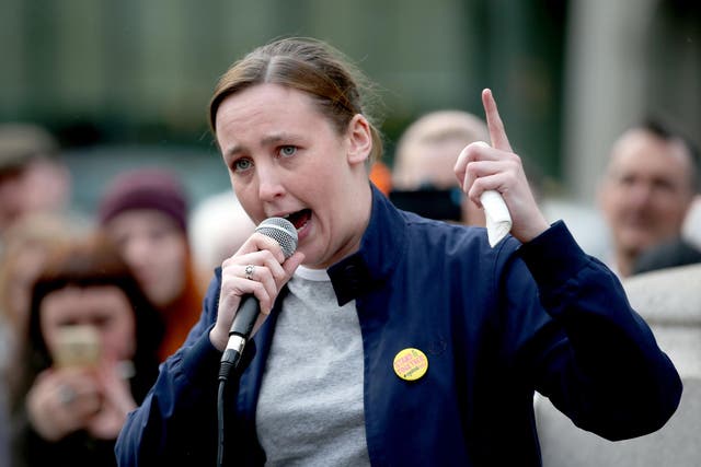 SNP MP Mhairi Black speaks during a protest in George Square, Glasgow