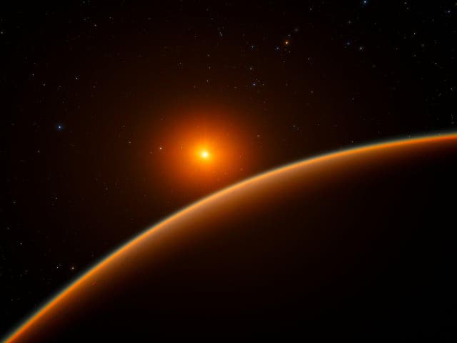 This artist's impression shows the exoplanet LHS 1140b, which orbits a red dwarf star 40 light-years from Earth and may be the new holder of the title 'best place to look for signs of life beyond the Solar System'