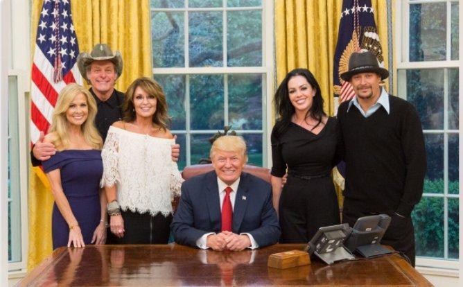 Donald Trump meets with Sarah Palin, Kid Rock, and Ted Nugent in the White House for dinner