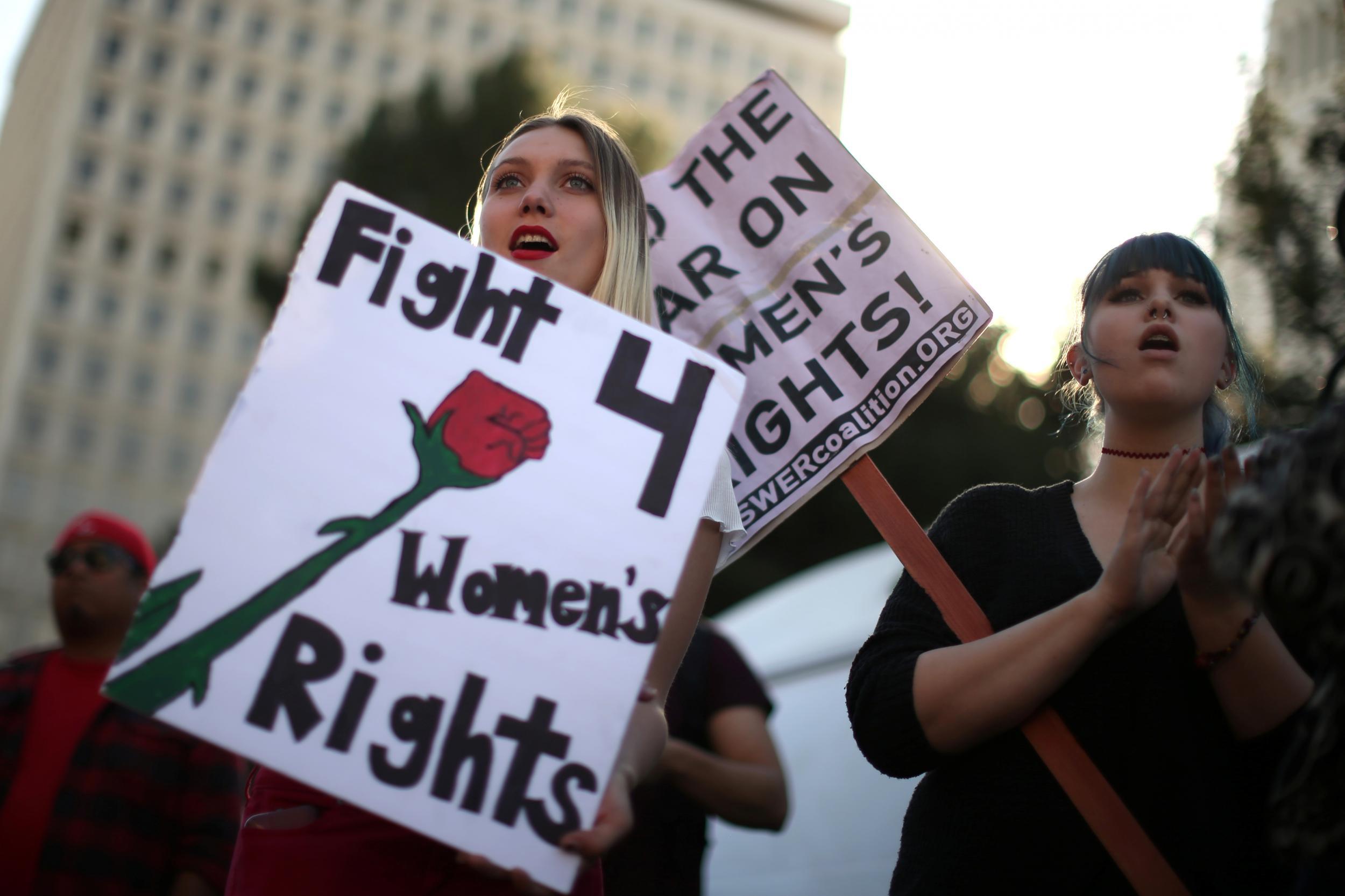 Protesters at an International Women's Day event in Los Angeles in March