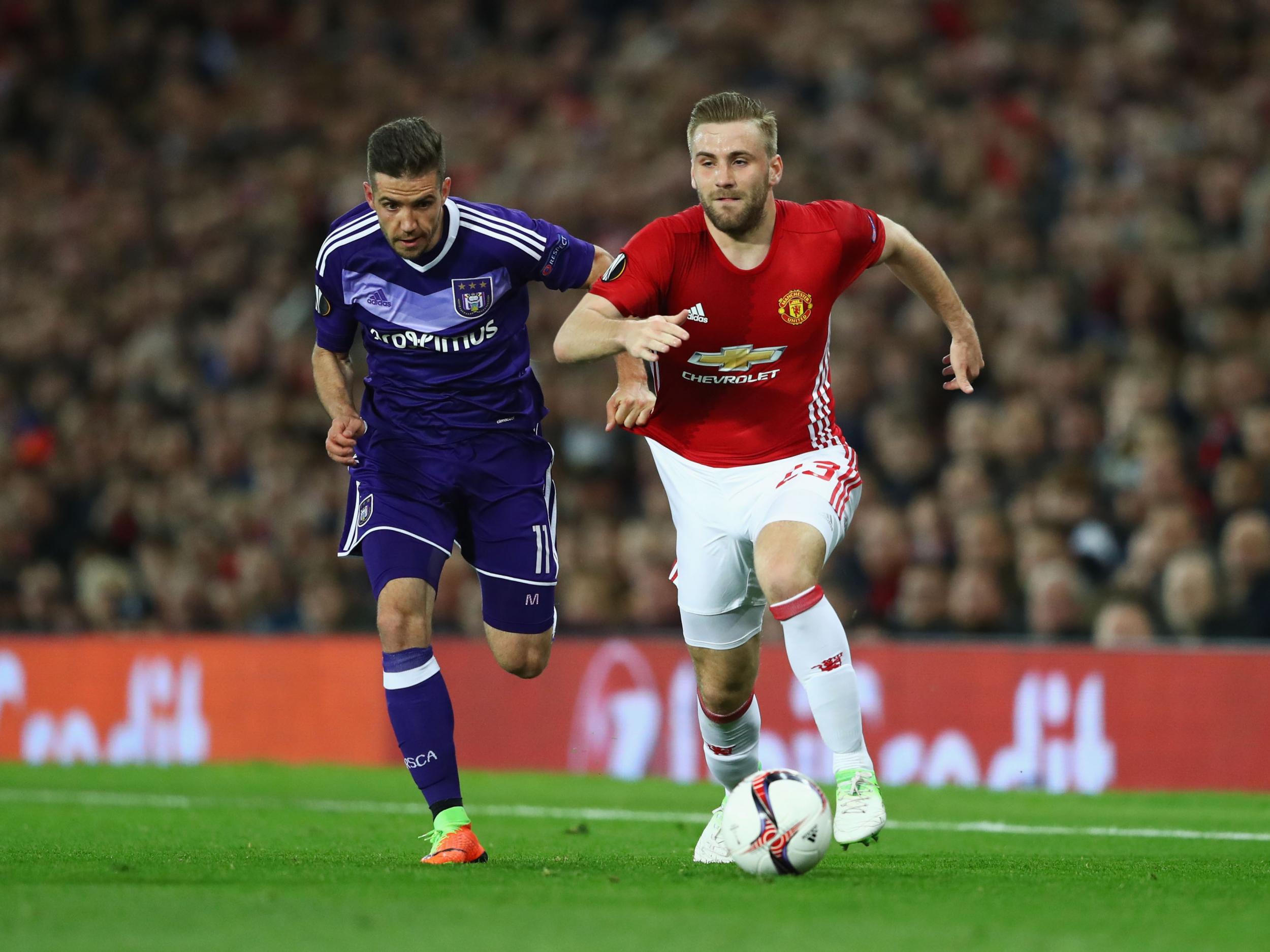 Luke Shaw sets off on another run down the left flank (Getty )