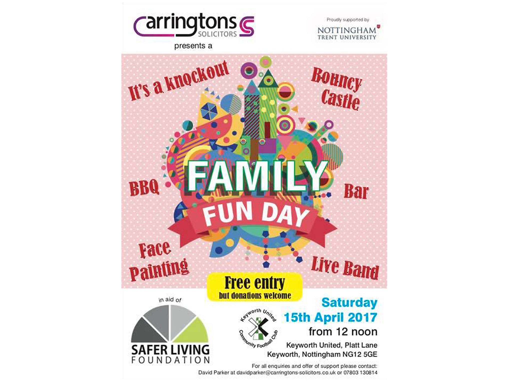 The poster for the fun day states that it is in aid of the Safer Living Foundation, but not the nature of the work the charity does