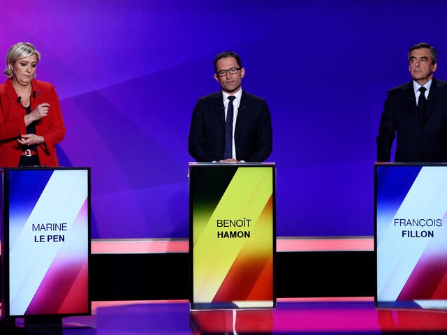 French presidential candidates Marine Le Pen, Benoit Hamon and Francois Fillon