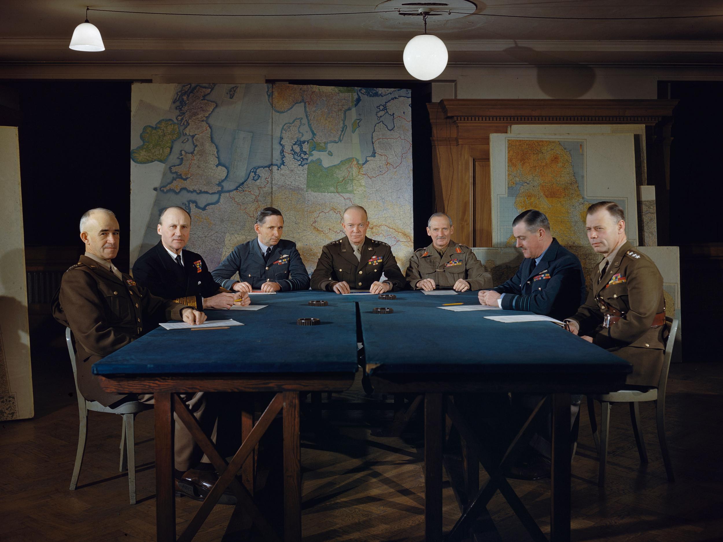 General Dwight D Eisenhower and his senior commanders at Supreme Allied Headquarters in London, February 1944 (Imperial War Museum )