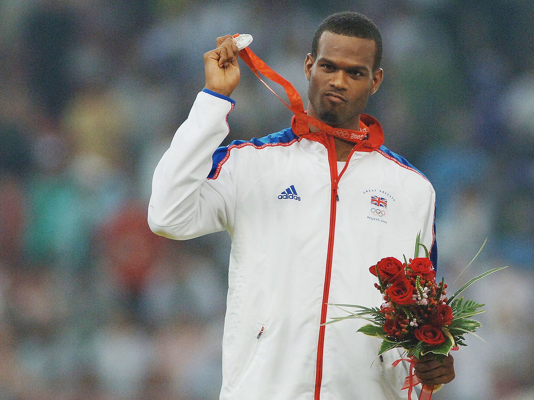 Germaine Mason (GBR) celebrates with his Silver Medal at the Beijing Olympics 2008