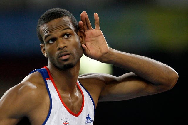 Britain's Germaine Mason gestures after an attempt, in the men's high jump final during the athletics competitions in the National Stadium at the Beijing 2008