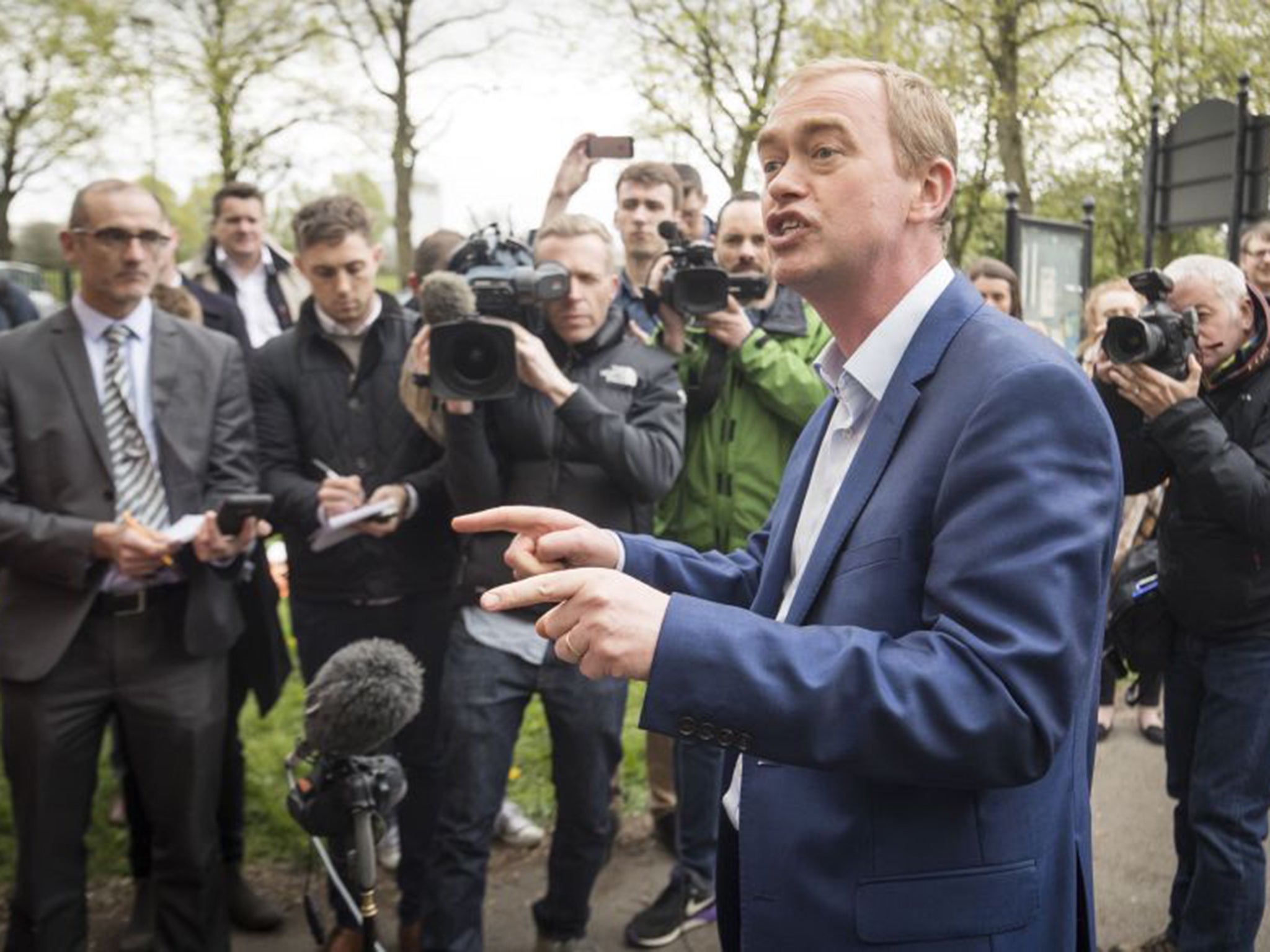 An enthusiastic Tim Farron campaigning in Manchester