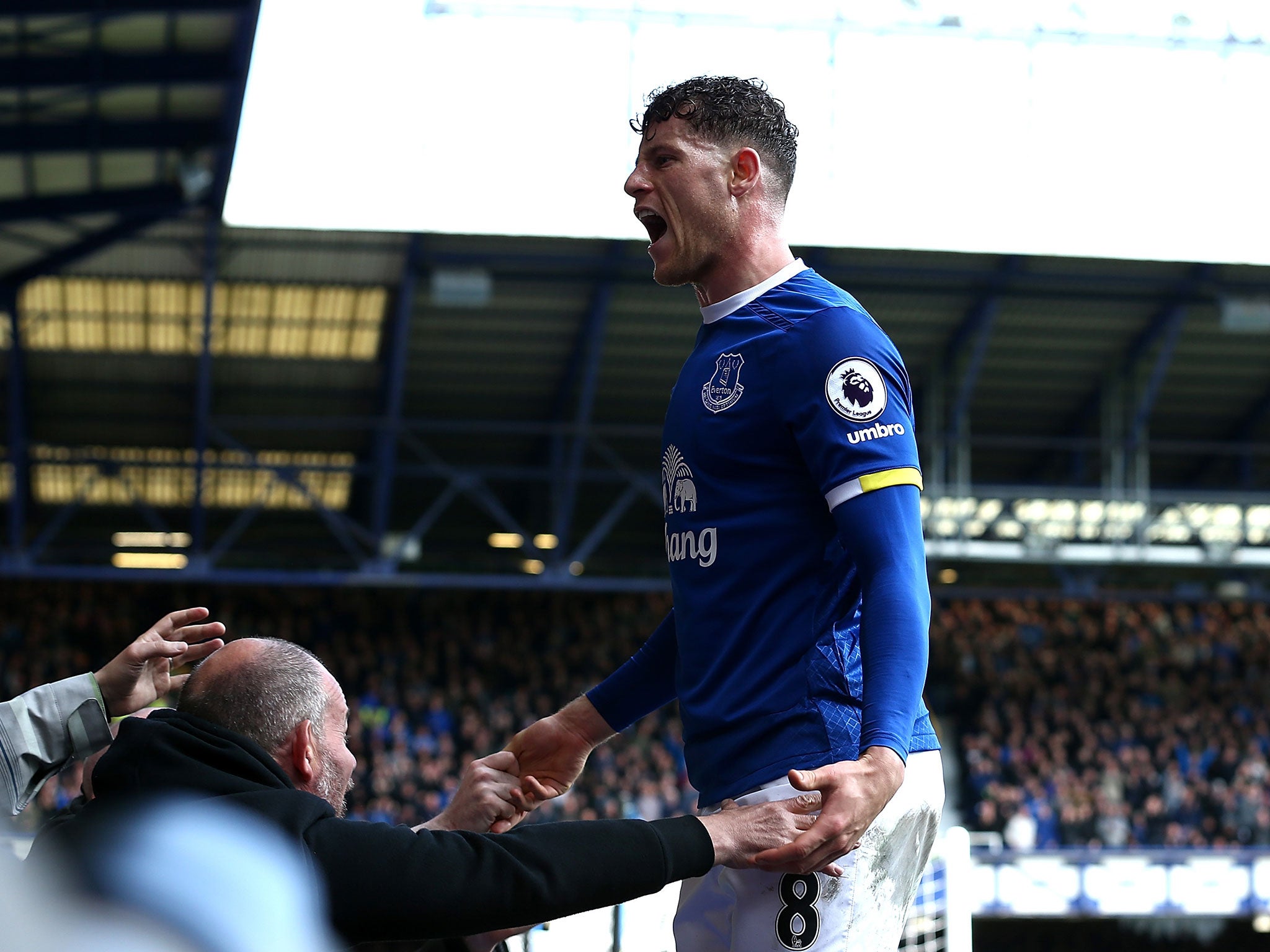 Ross Barkley celebrates after Ben Mee's own goal in Everton's recent clash with Burnley