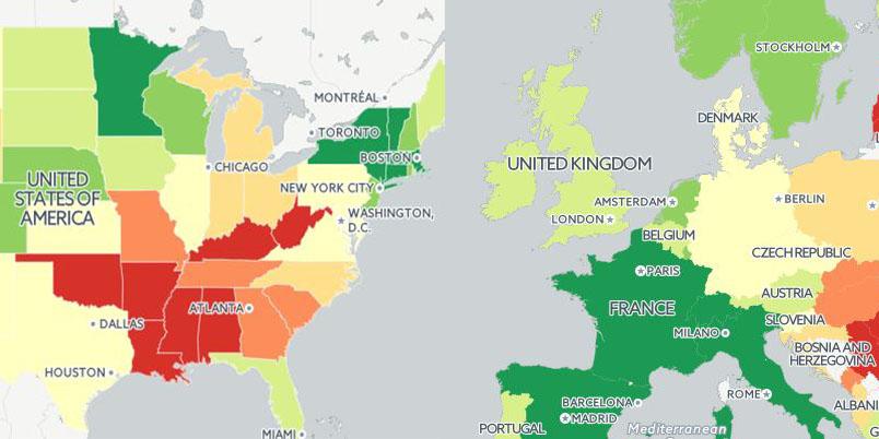 United States And Europe Map A map of life expectancy in the US and Europe | indy100