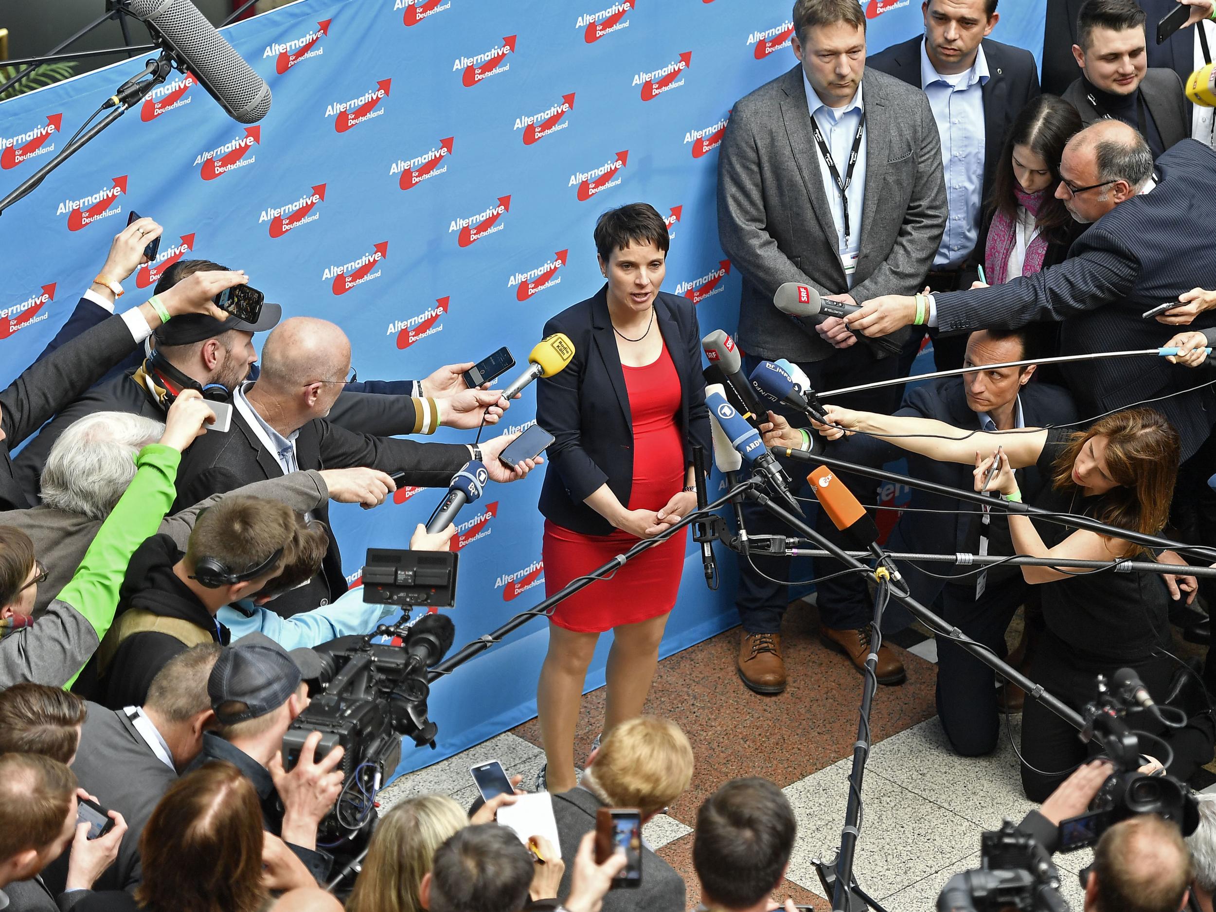 Frauke Perry, co-leader of the nationalist AfD party, speaks during the conference