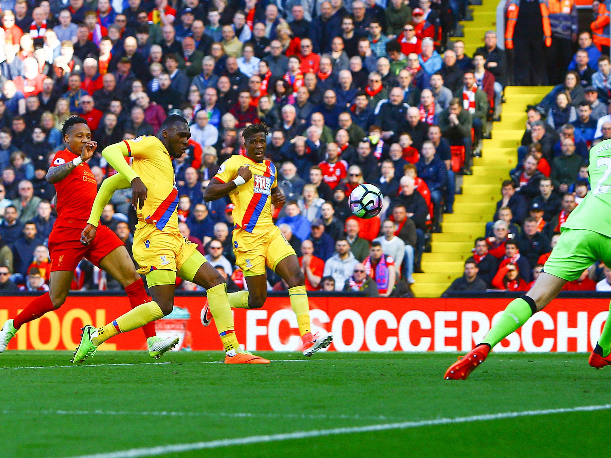 Christian Benteke scores his first goal against Liverpool for Crystal Palace