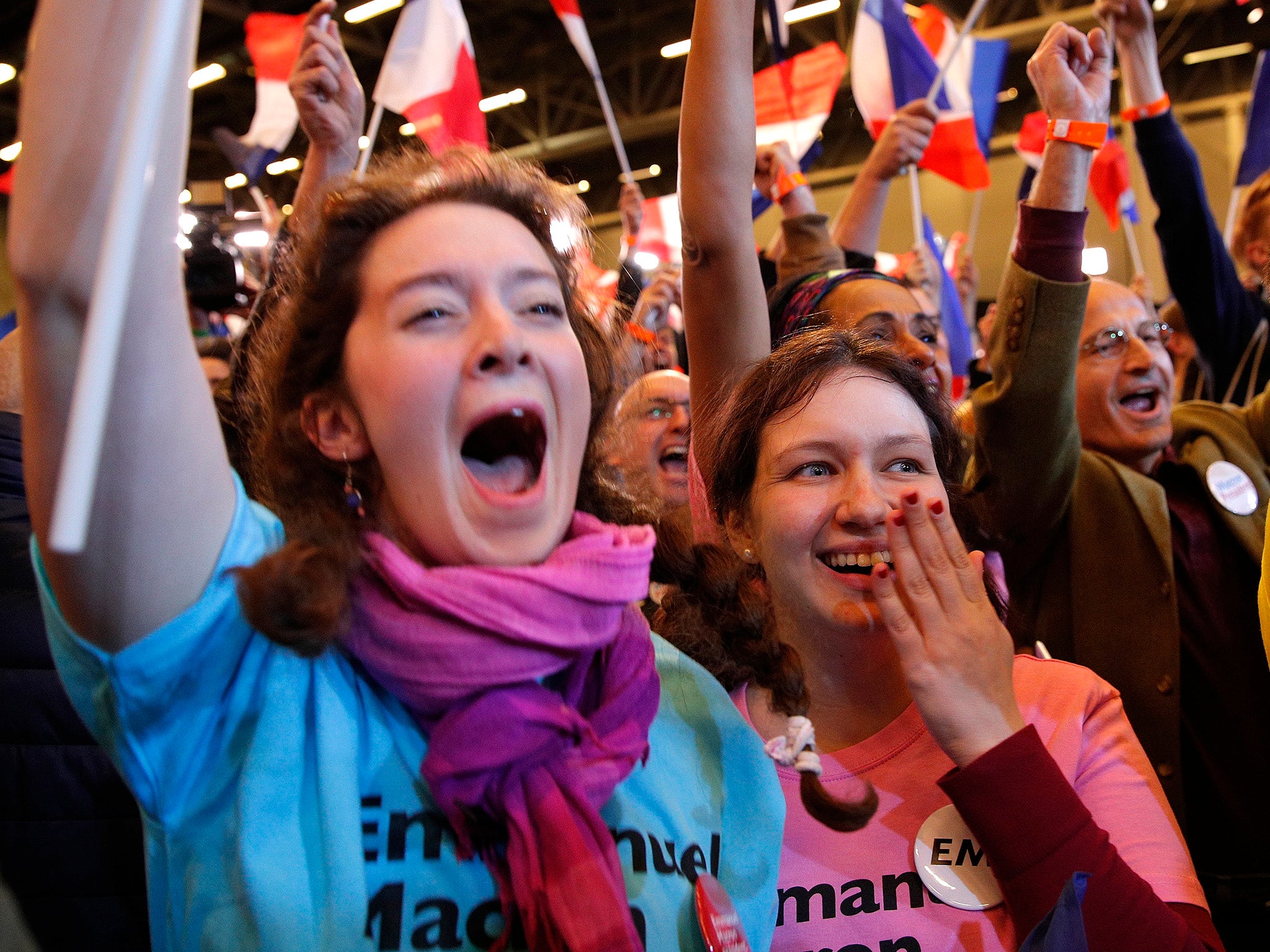 Macron supporters celebrating the results