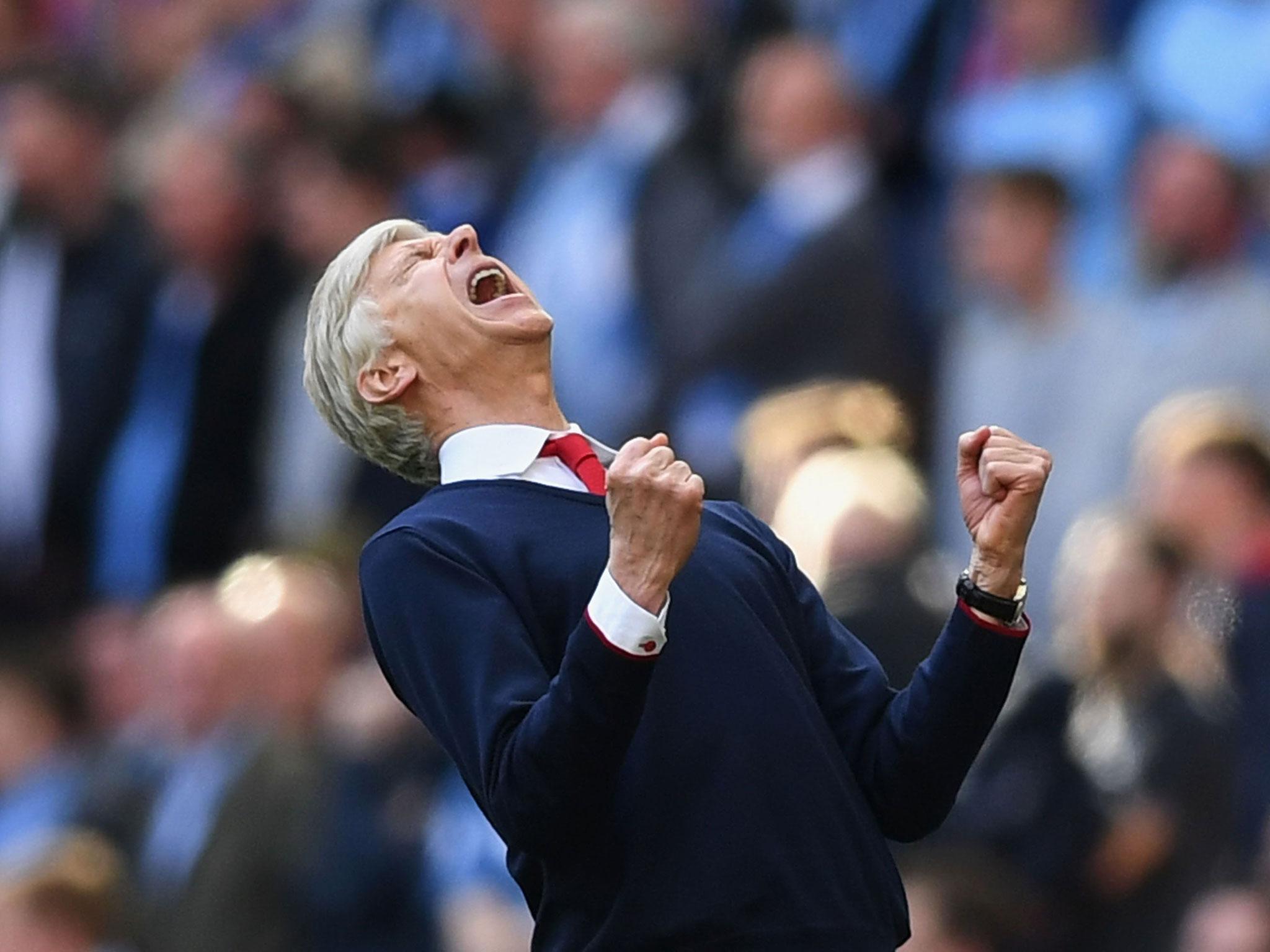 Arsene Wenger celebrates Arsenal's 2-1 FA Cup semi-final victory over Manchester City