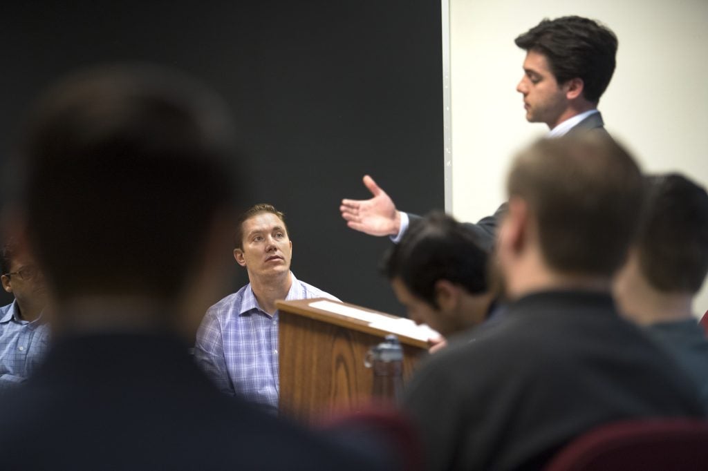 Shon Hopwood (seated), teaches at Georgetown University Law Centre