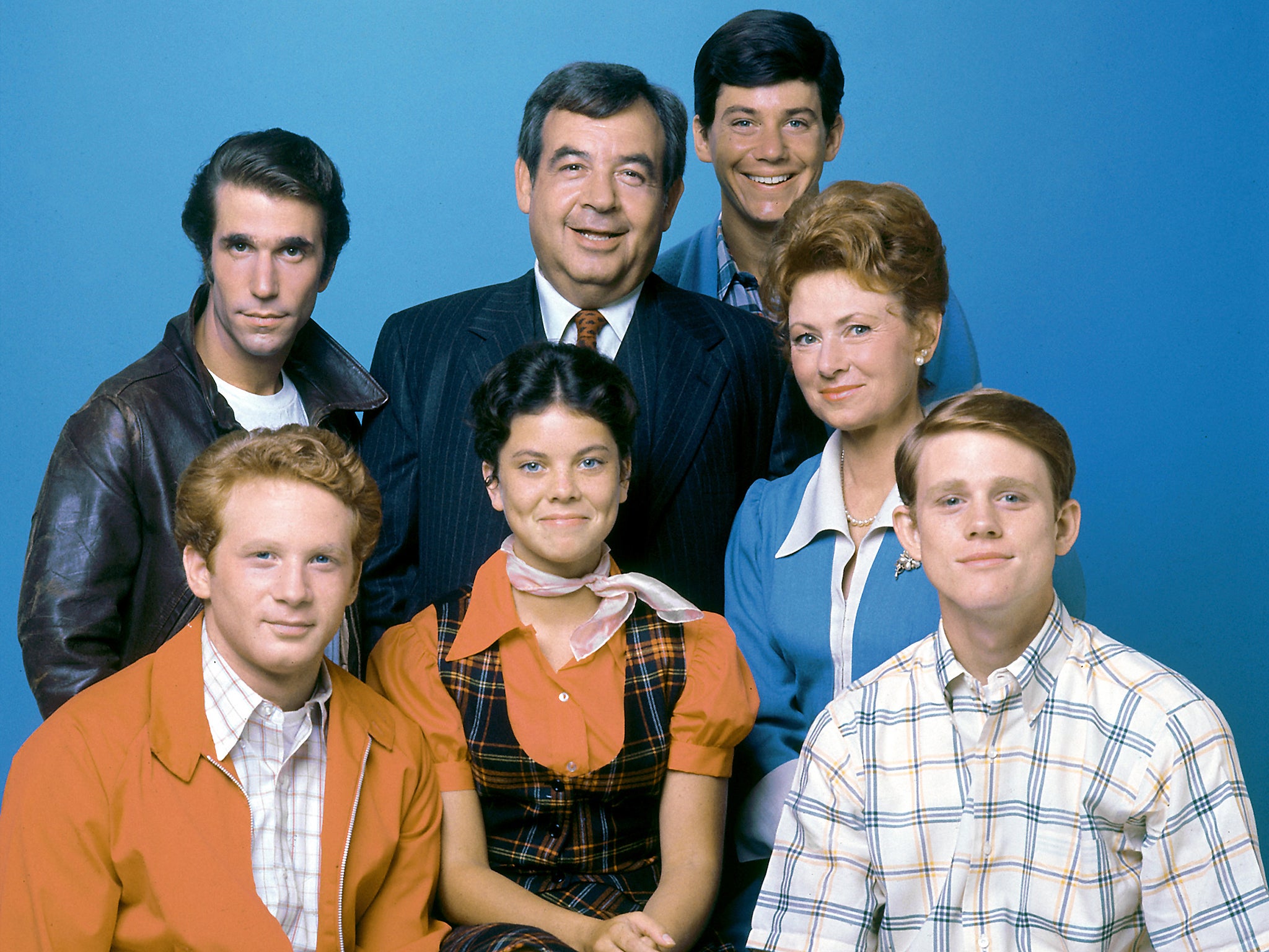 Henry Winkler, Tom Bosley, Anson Williams, Marion Ross, Donny Most, Erin Moran and Ron Howard in Happy Days – 1974-1984